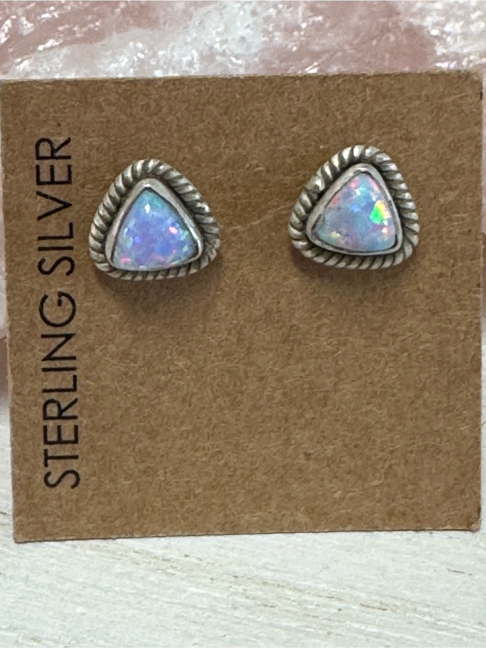 Handcrafted Balloon Opal Triangular Sterling Silver Stud Earrings